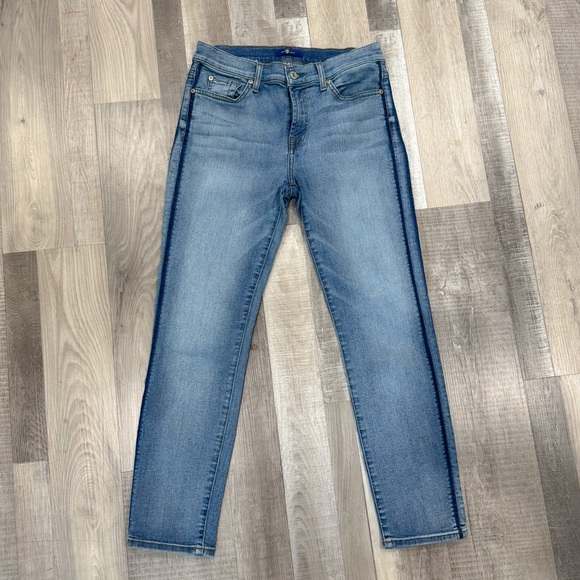 Seven for all mankind light/ medium wash side stripe straight leg jean ❤️ - Picture 3 of 9